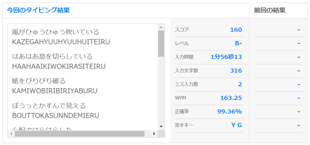 タイピング結果の画像