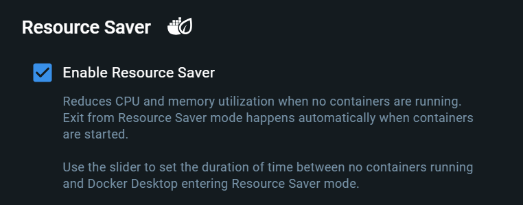 Docker Resource Saver機能の設定の画像