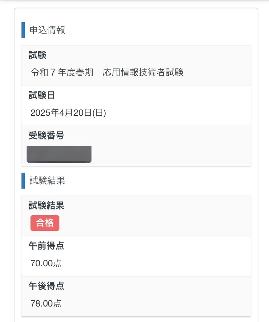 応用情報合否結果の画像